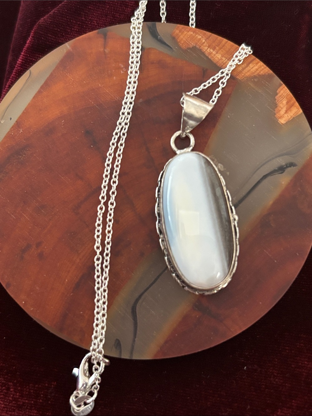 Artesian, handcrafted, sterling silver Botswana agate necklace